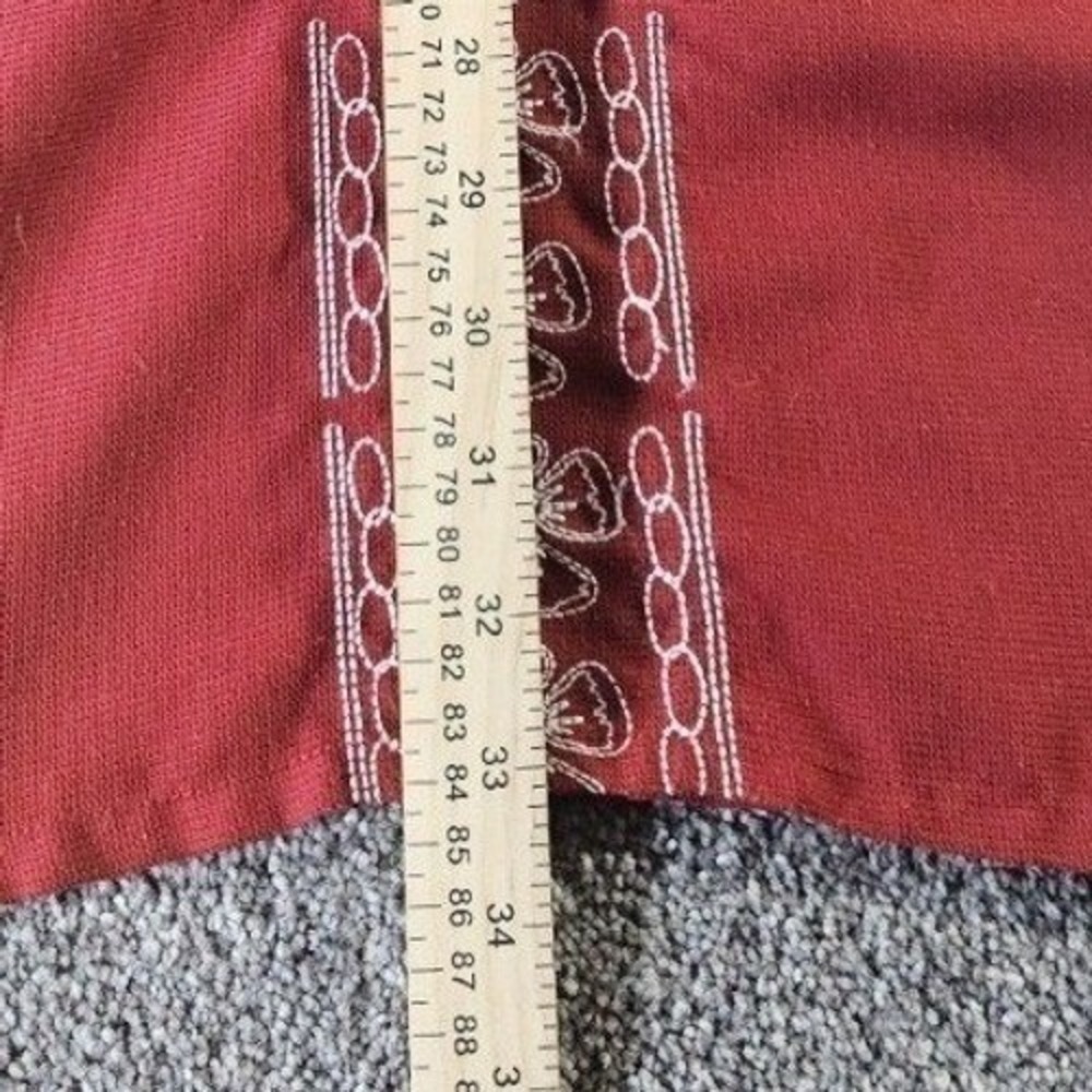 VTG Bruno Button Down Shirt Mens 3XLT‎ Red Sueded Microfiber Floral Embroidered - Picture 4 of 6
